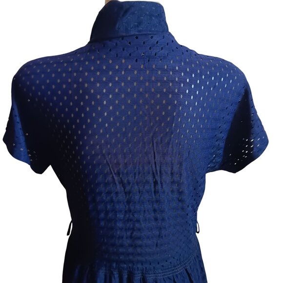 1OF1 Women's 8 Vintage Dress 1960's Eyelet Midi Tie Neck Slinky Stretch Nylon - Picture 3 of 9